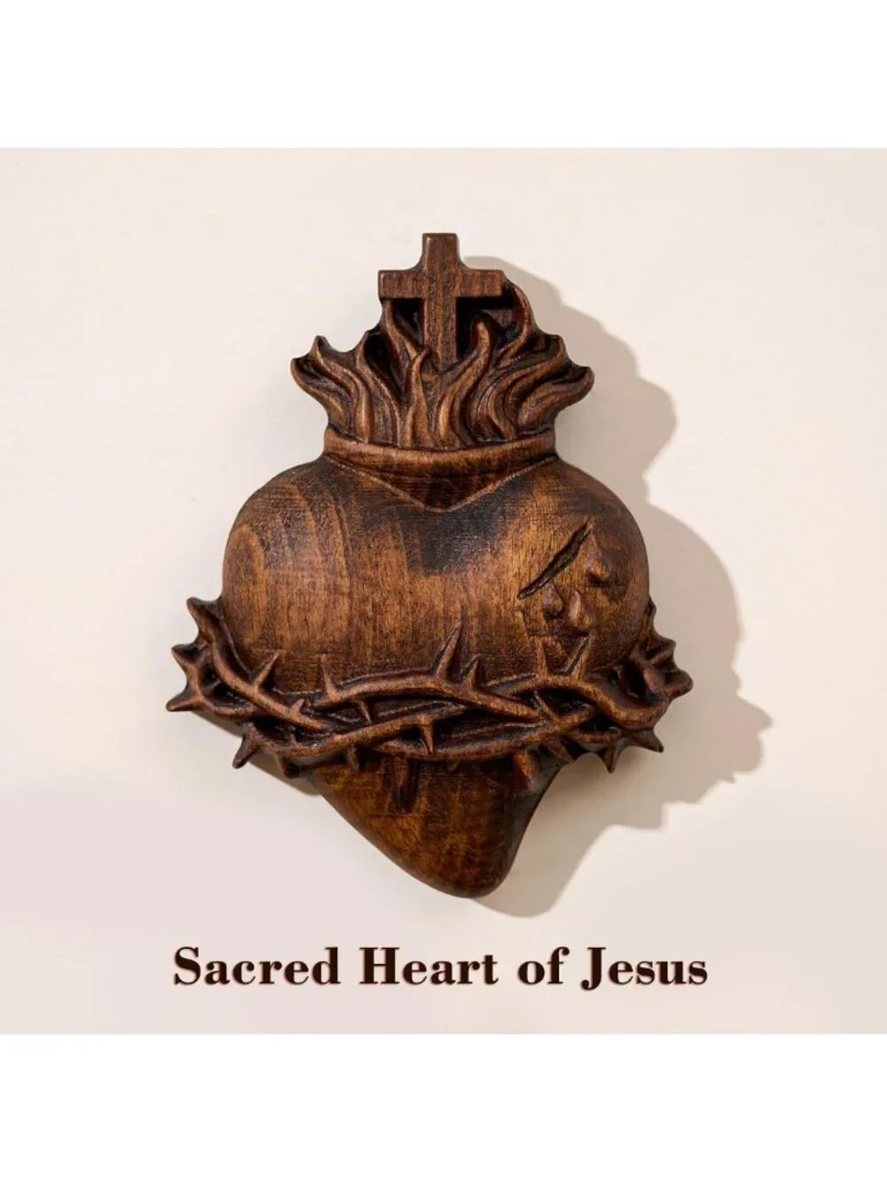Handmade Wooden Sacred Hearts Wall Decor Set | 3pcs Beechwood Art with Hooks